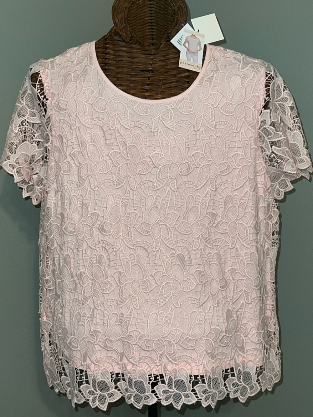 Philosophy Soft Pink Floral Lace Overlay Top